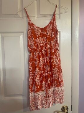 Women's Floral Midi Sundress in Terracotta and White